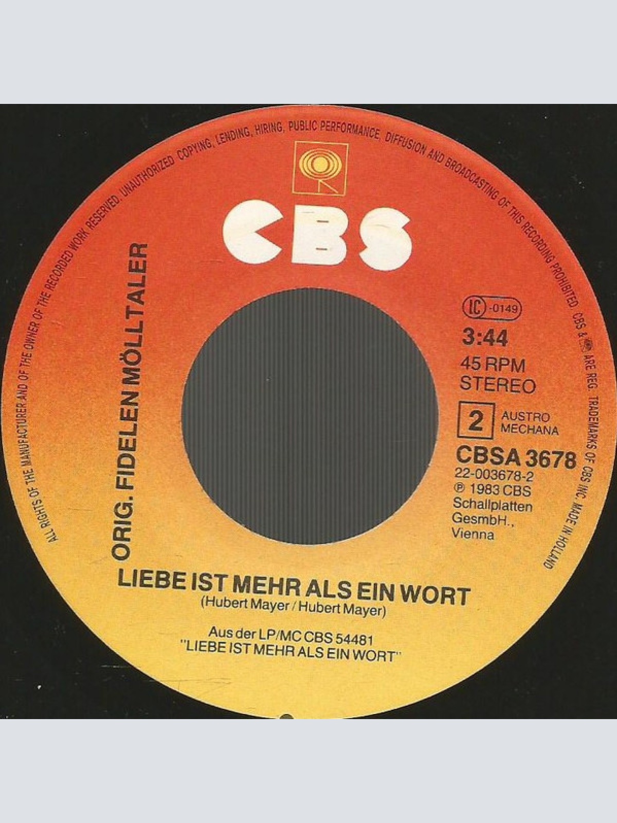 Vinyl / Die Orig. Fidelen Mölltaler* - Franky Boy