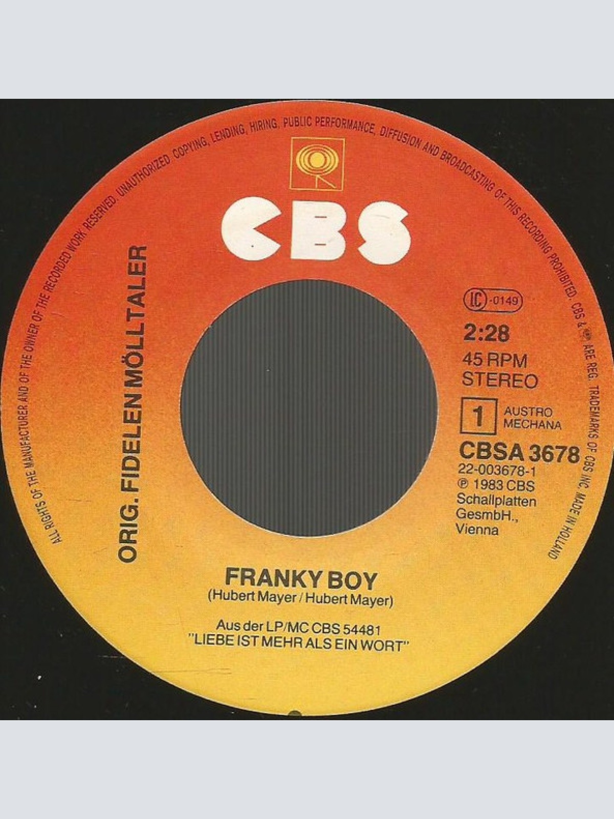 Vinyl / Die Orig. Fidelen Mölltaler* - Franky Boy