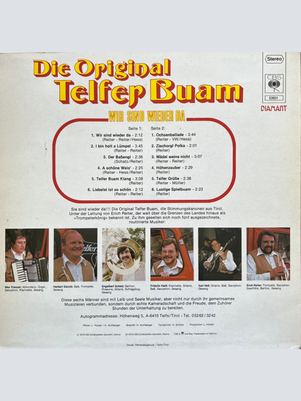 Vinyl / Die Original Telfer Buam* - Wir Sind Wieder Da