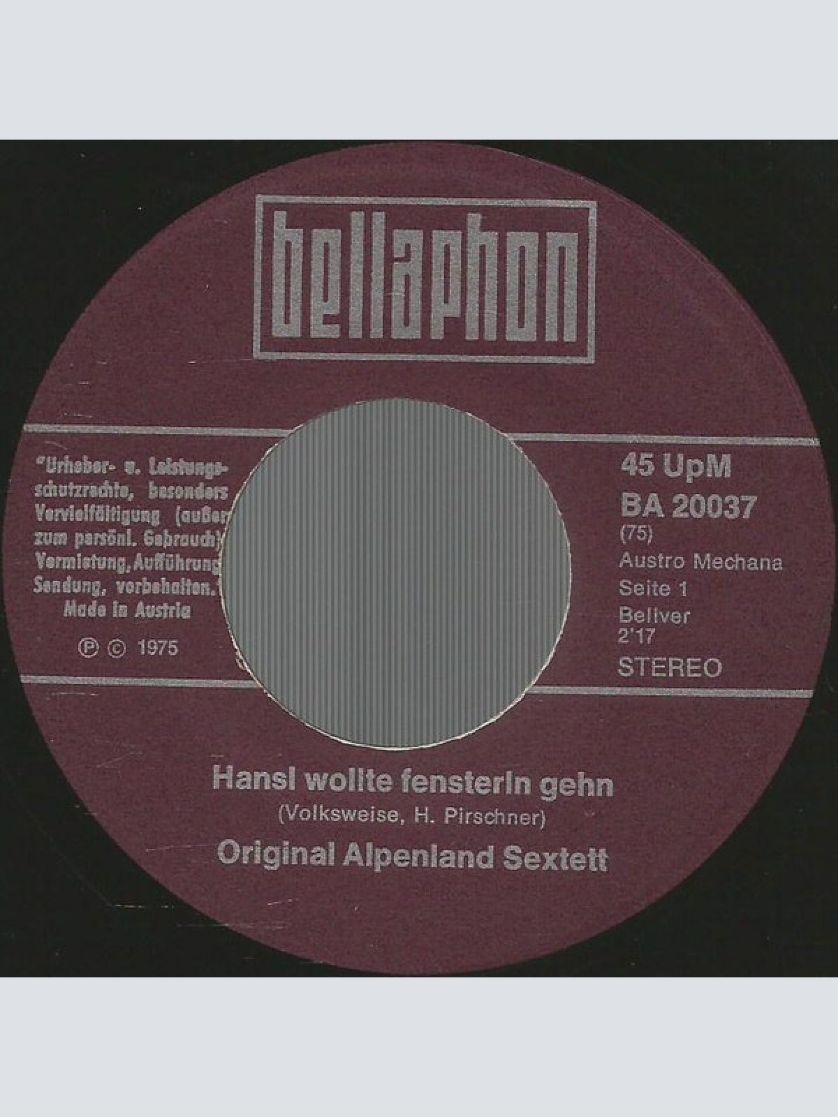 Vinyl / Original Alpenland Sextett - Hansl Wollte Fensterln Gehn