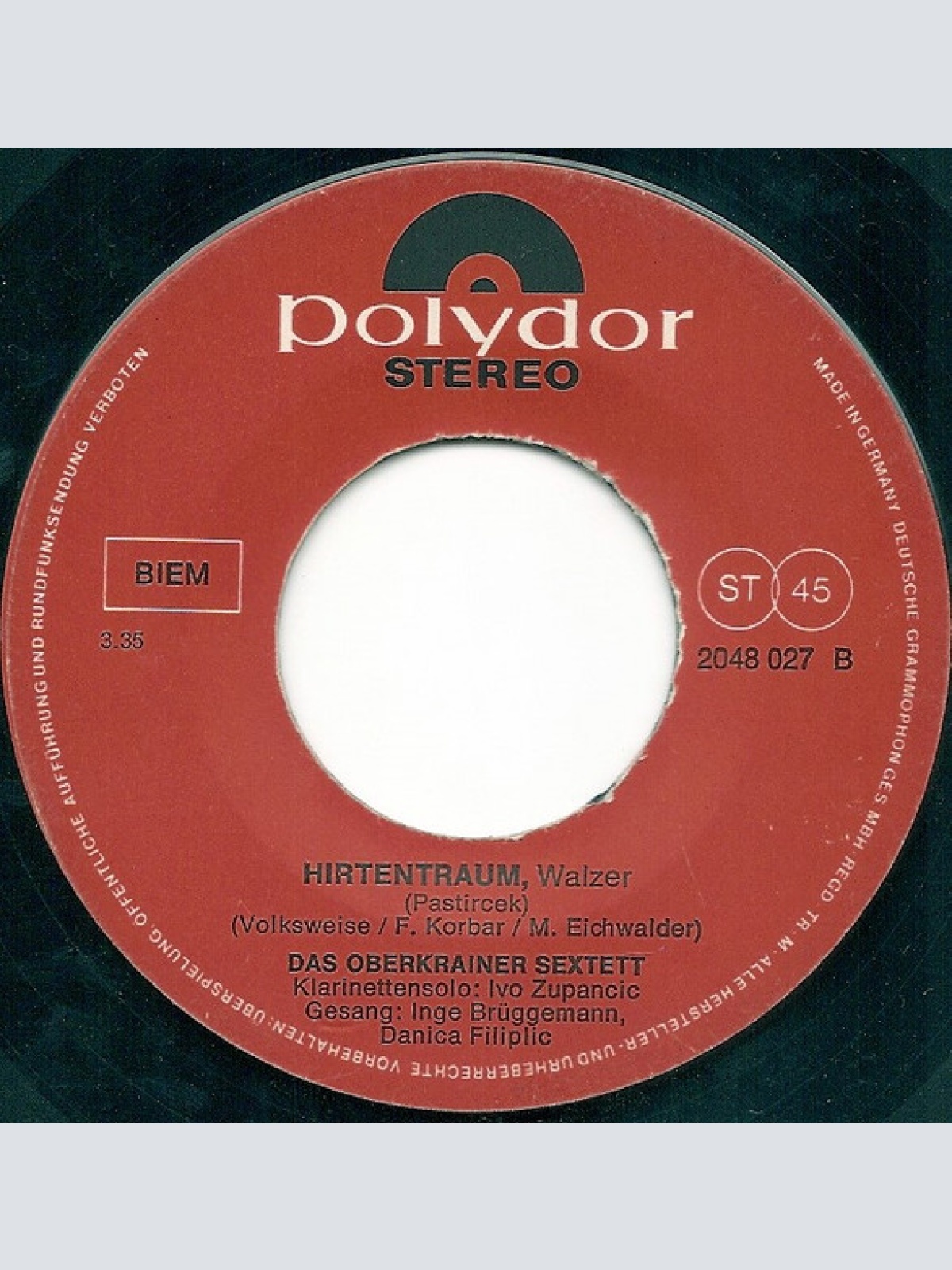 Vinyl / Janes Kalšek Und Sein Oberkrainer Sextett - Denk' Nicht An Vergangene Tage / Hirtentraum