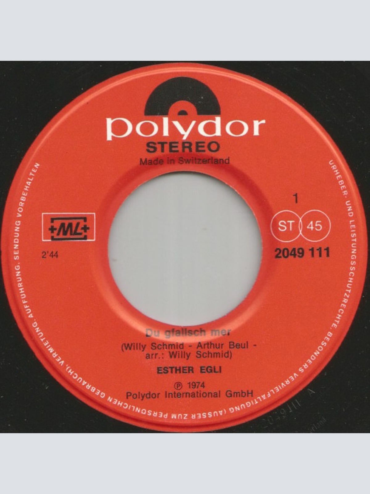 Vinyl / Esther Egli - Du Gfallsch Mer / Schluss Mit Warte