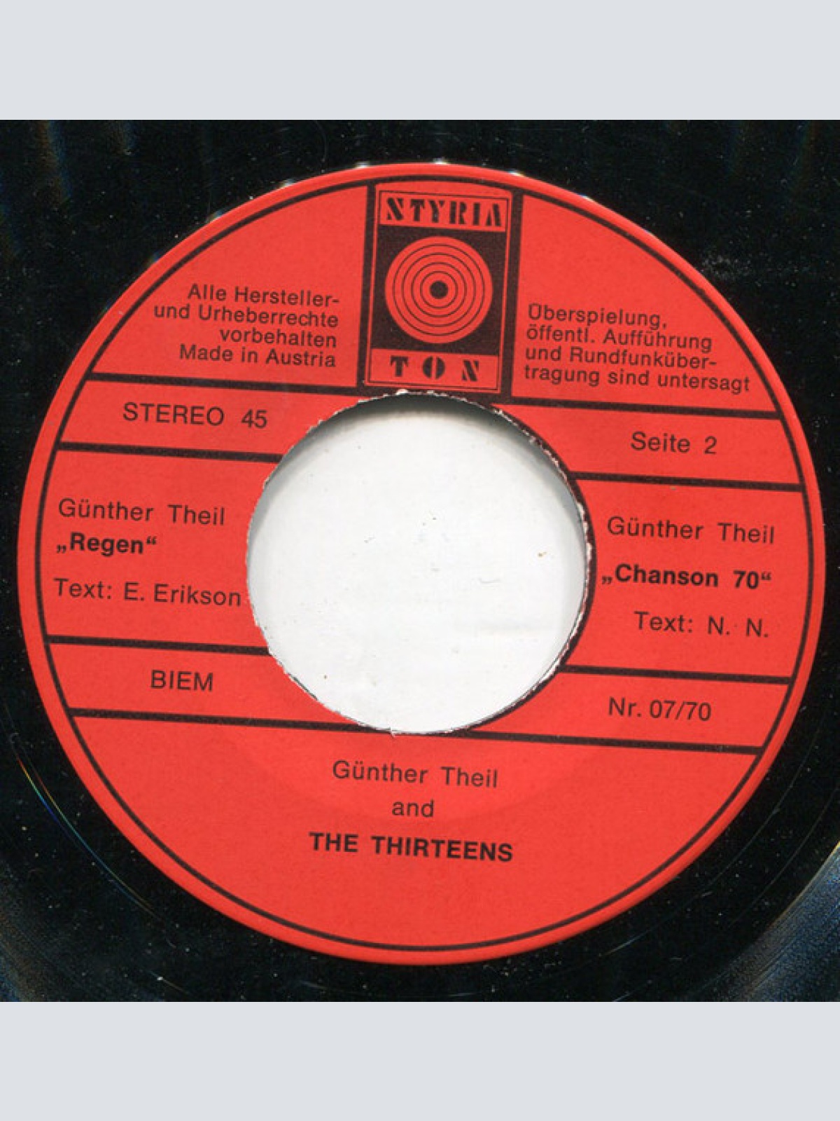 Vinyl / Günther Theil, The Thirteens (2) - Blues Song Chanson