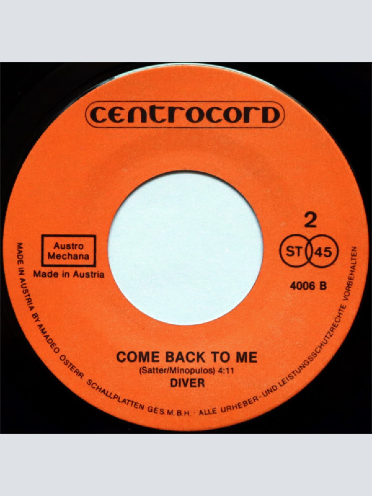 Vinyl / Diver (11) - Come Back To Me / Super Hero