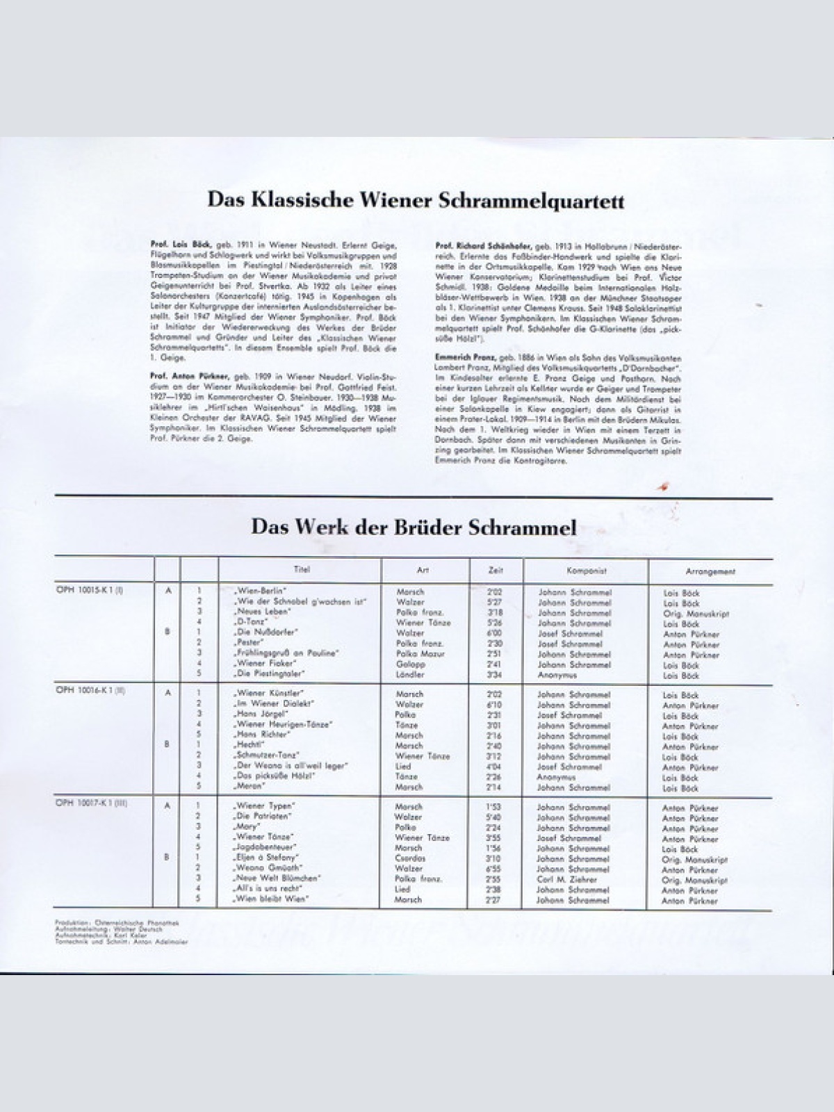 Vinyl / Das Klassische Wiener Schrammelquartett - Das Werk Der Brüder Schrammel