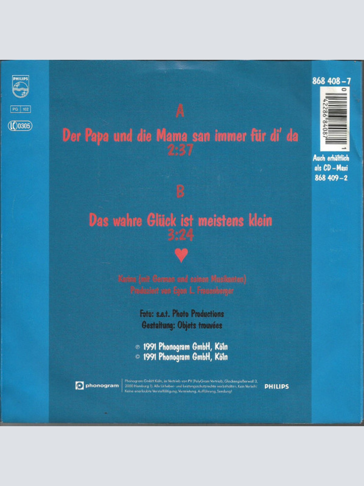 Vinyl / Karina (23) - Der Papa Und Die Mama San Immer Für Di' Da