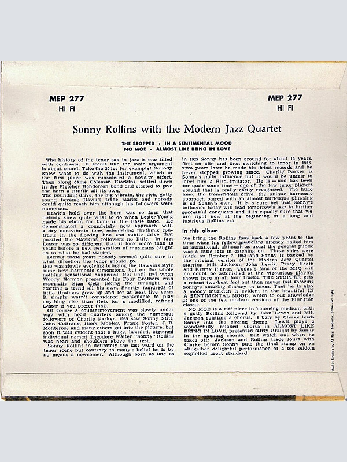 Vinyl / Sonny Rollins With The Modern Jazz Quartet - Sonny Rollins