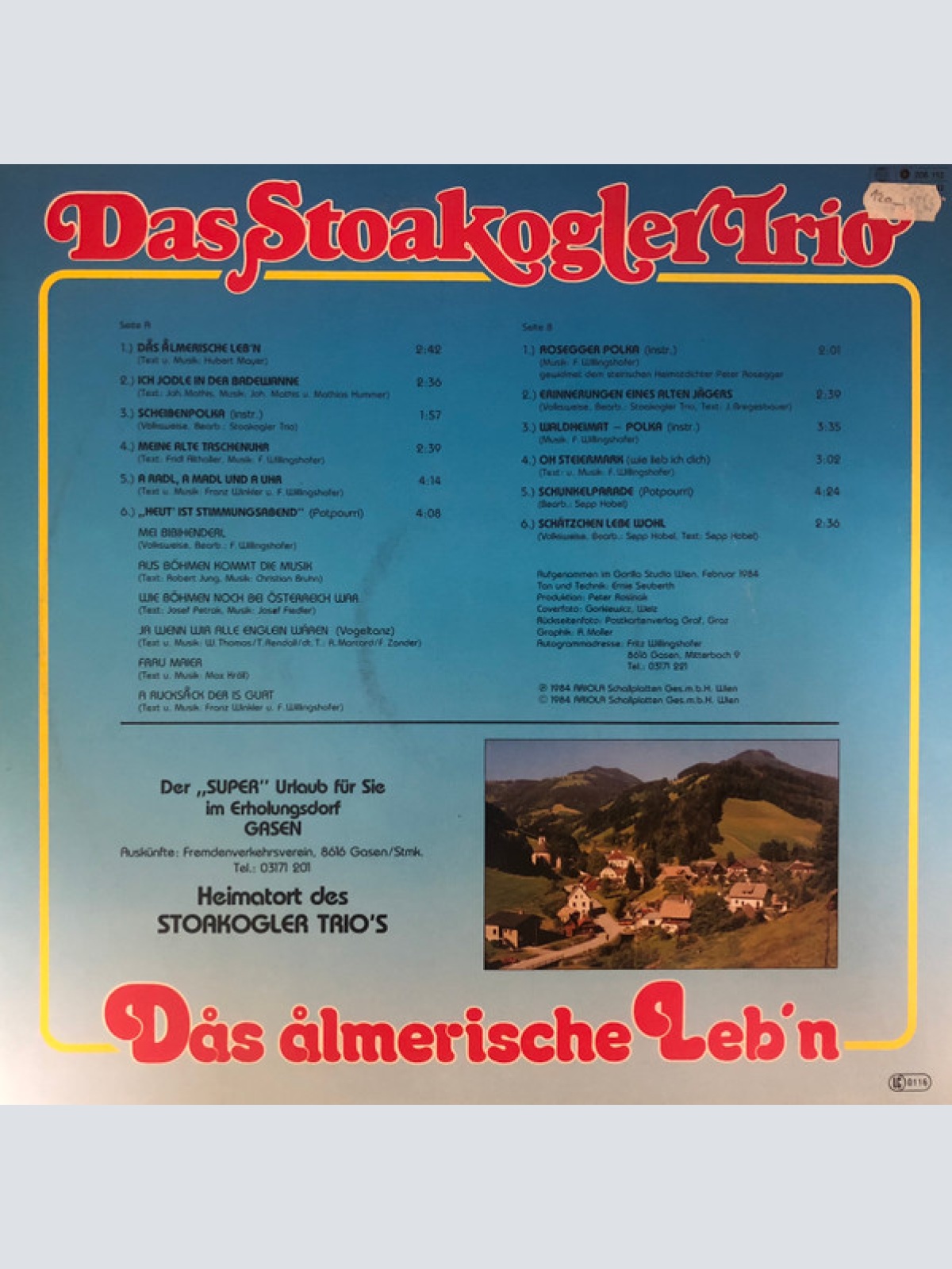Vinyl / Das Stoakogler Trio* - Das Almerische Leb'n