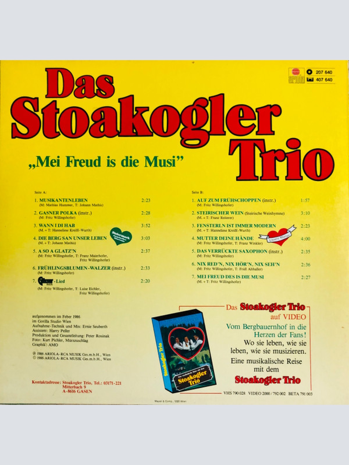 Vinyl / Das Stoakogler Trio* - Mei Freud Is Die Musi