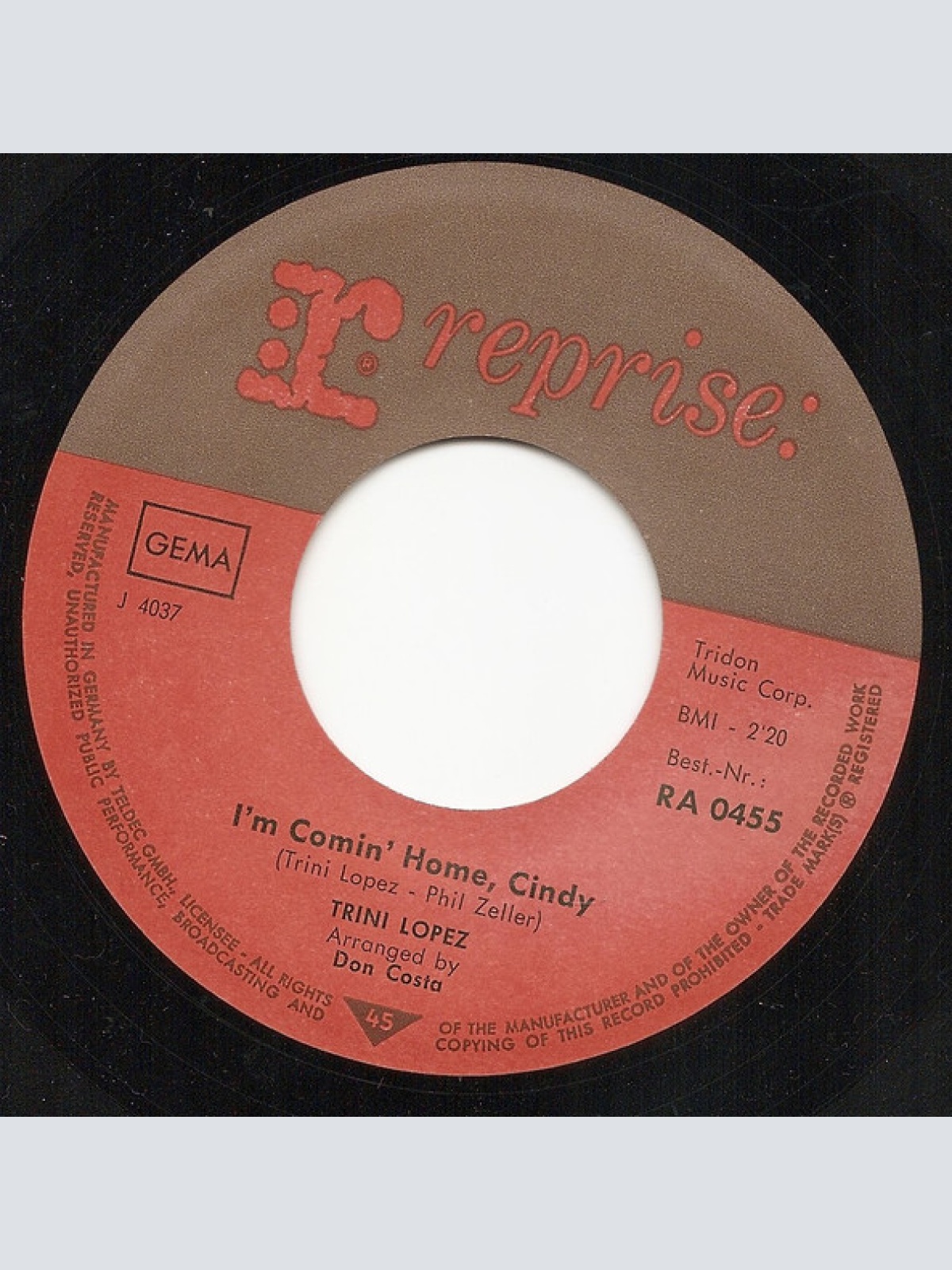 Vinyl / Trini Lopez - I'm Comin' Home, Cindy / The 32nd Of May