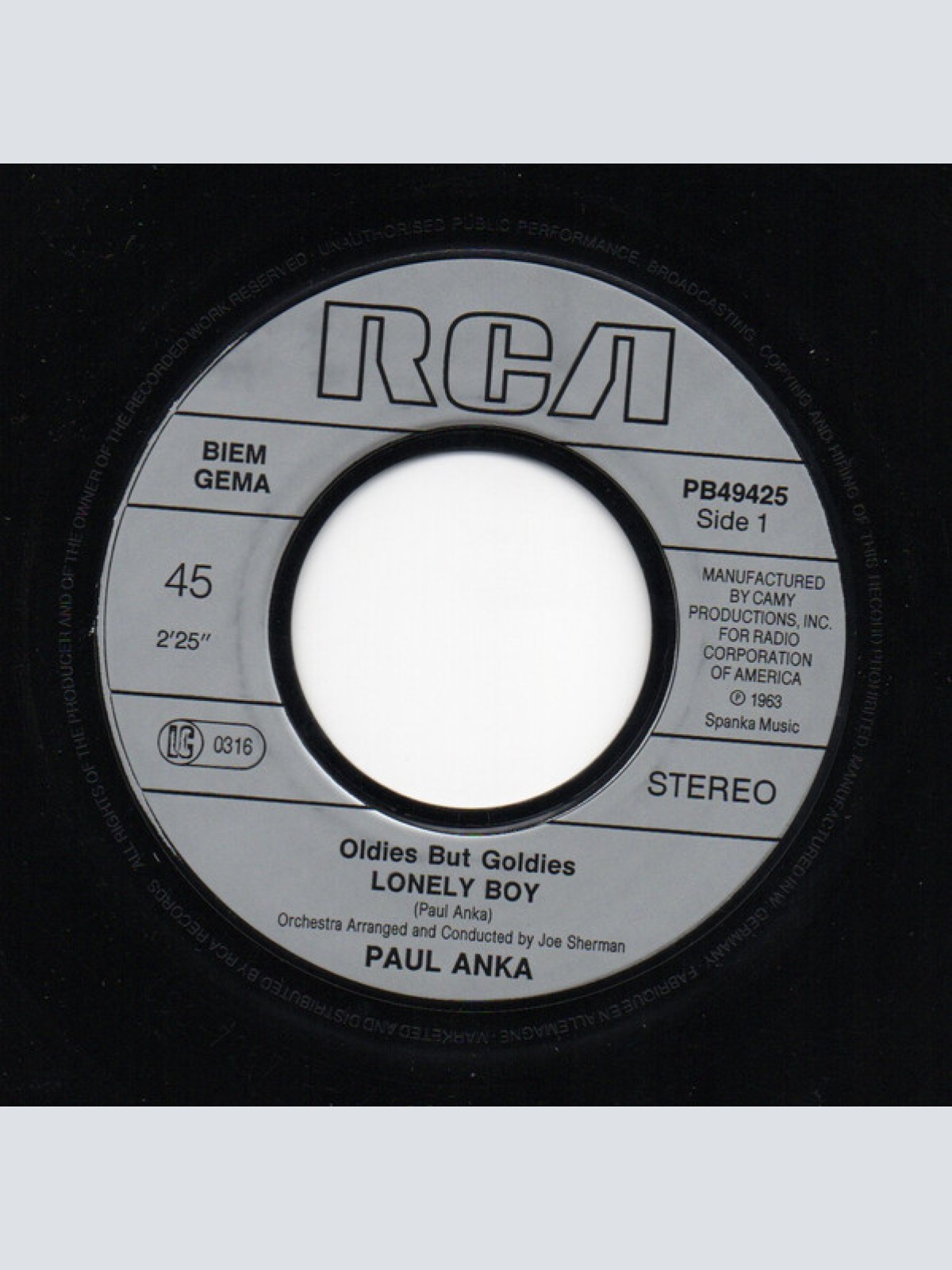 Vinyl / Paul Anka - Lonely Boy / Diana