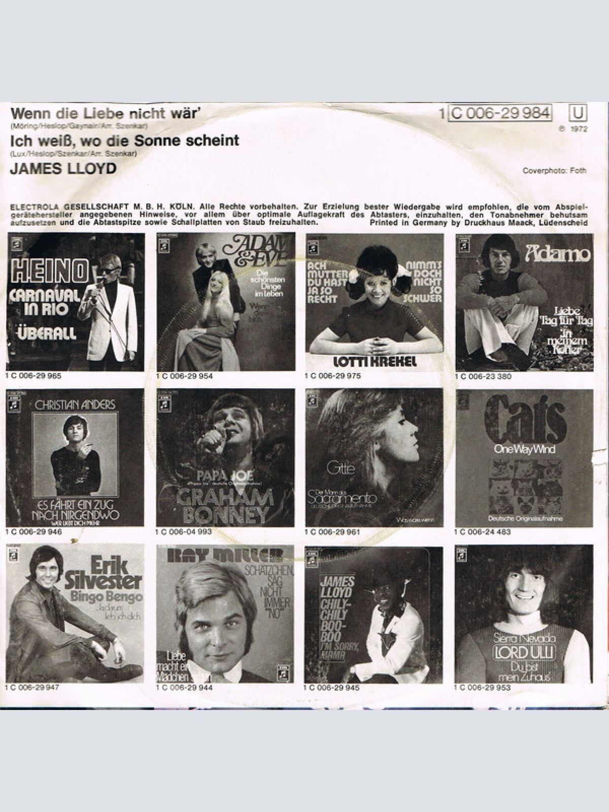 Vinyl / James Lloyd - Wenn Die Liebe Nicht Wär`