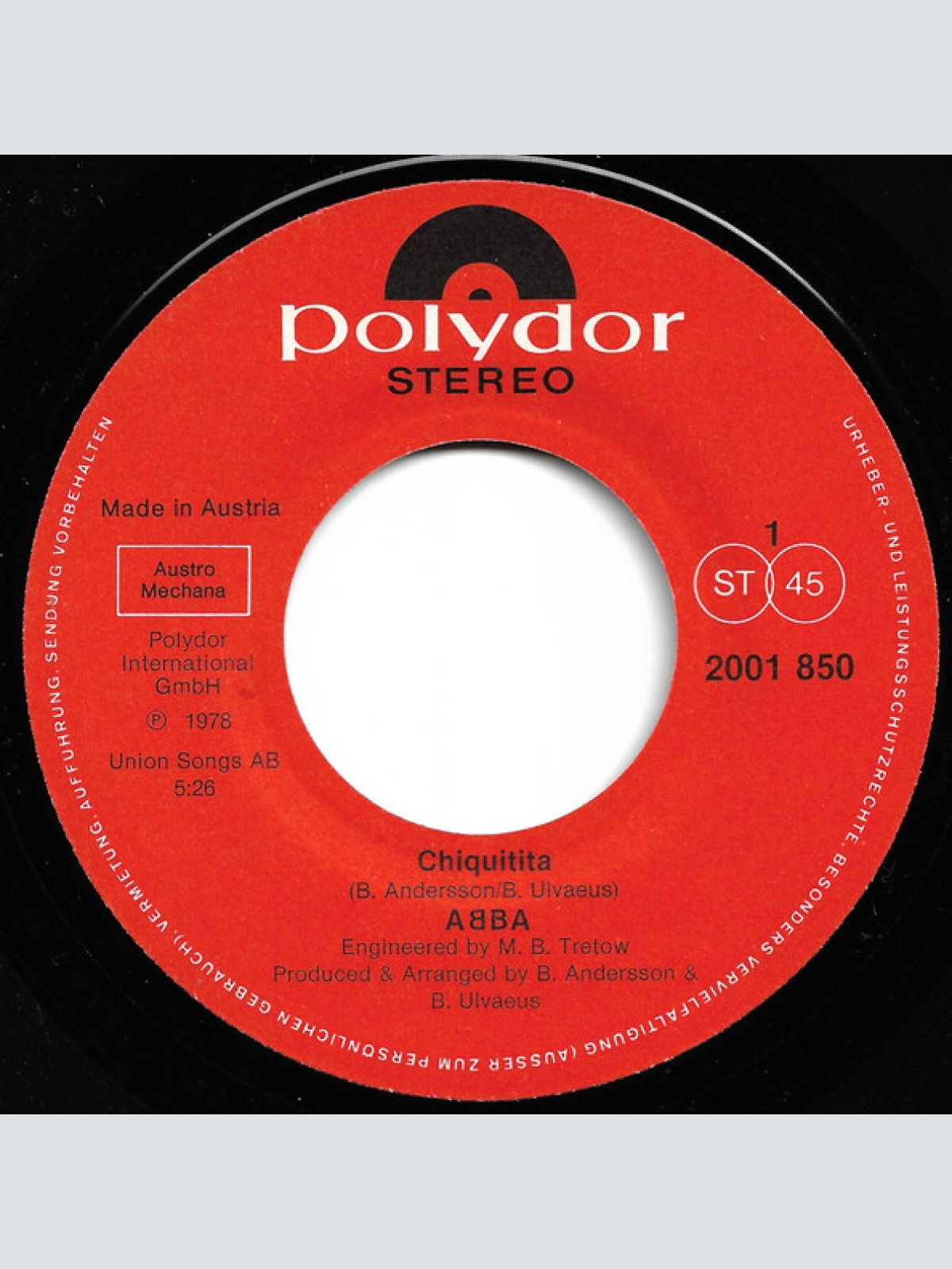 Vinyl / ABBA - Chiquitita c/w Lovelight