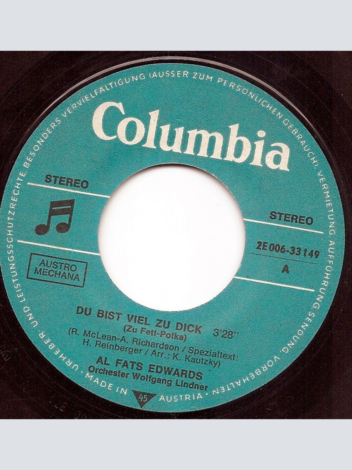 Vinyl / Al "Fats" Edwards - Schatzi, Spatzi, Schnuckiputzi, Du Bist Viel Zu Dick