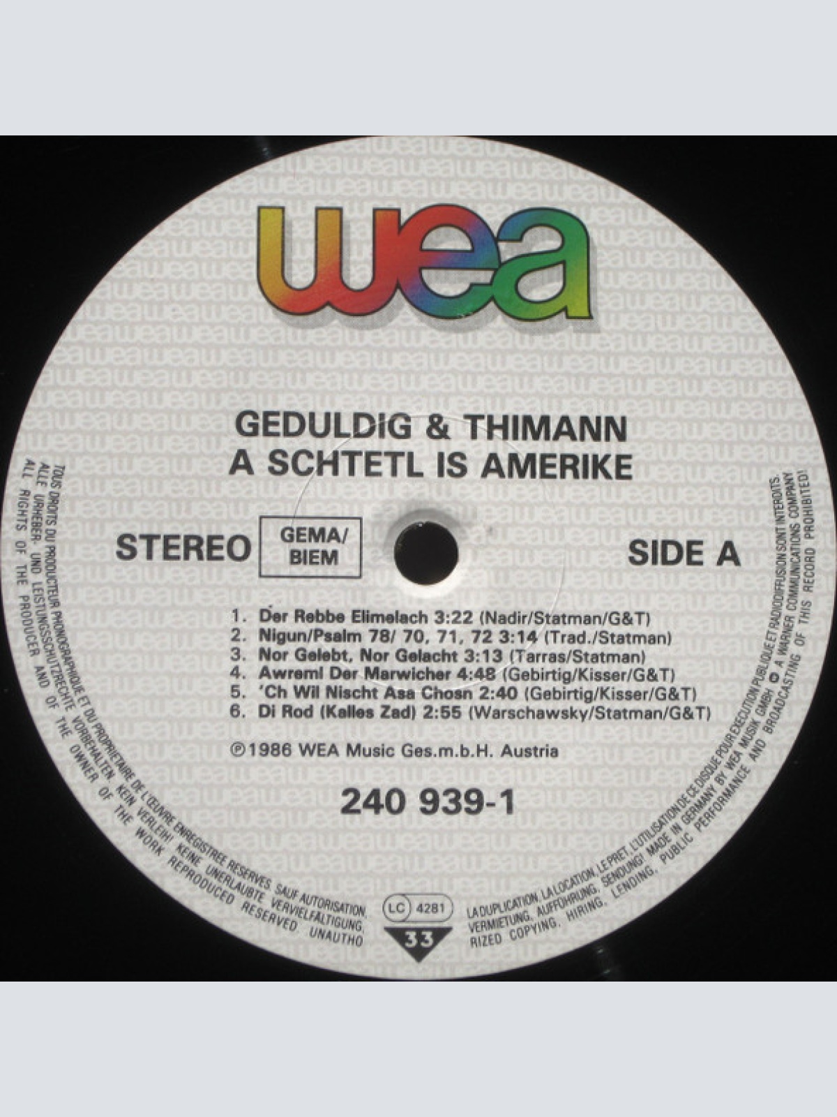 Vinyl / Geduldig Und Thimann - A Schtetl Is Amerike