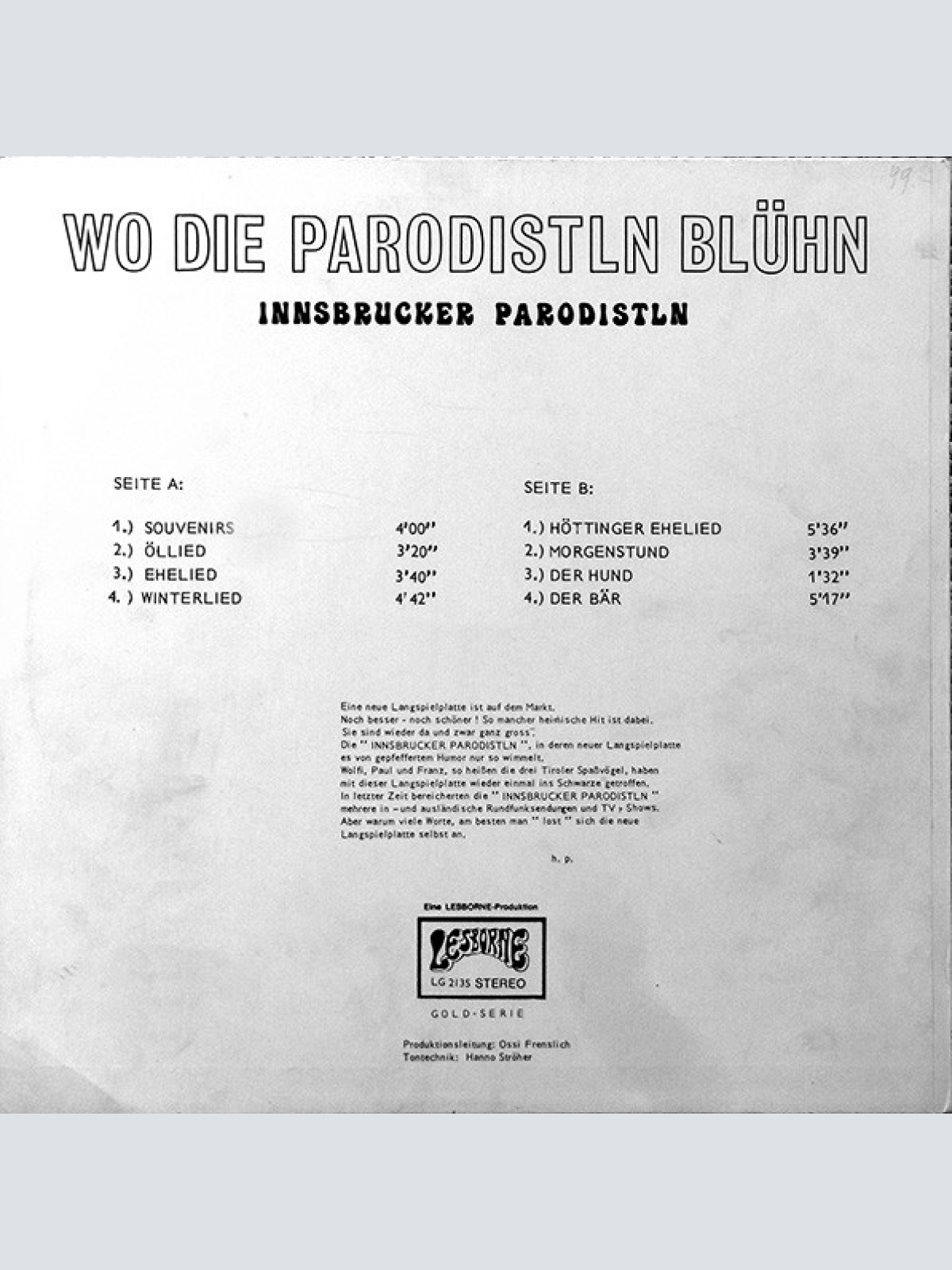 Vinyl / Innsbrucker Parodistln* - Wo Die Parodistln Blühn