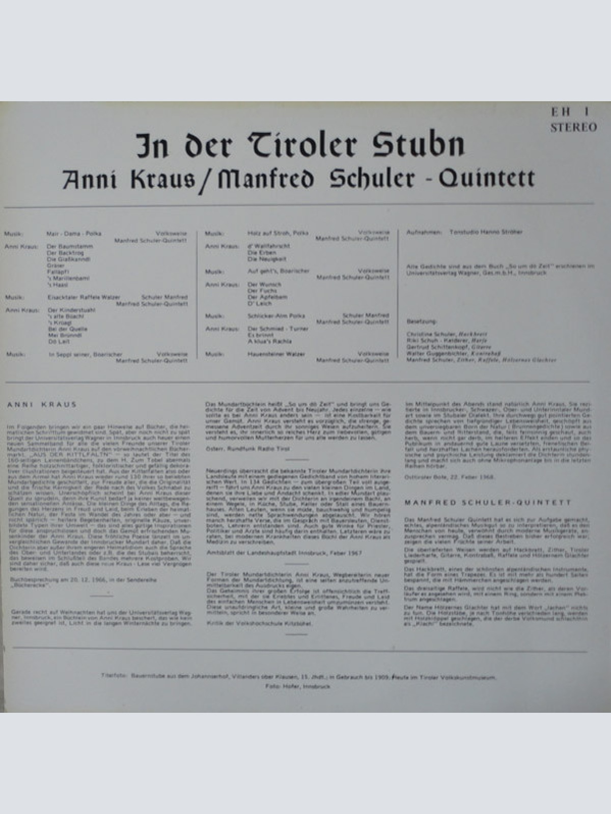 Vinyl / Anni Kraus, Manfred Schuler-Quintett - In Der Tiroler Stubn