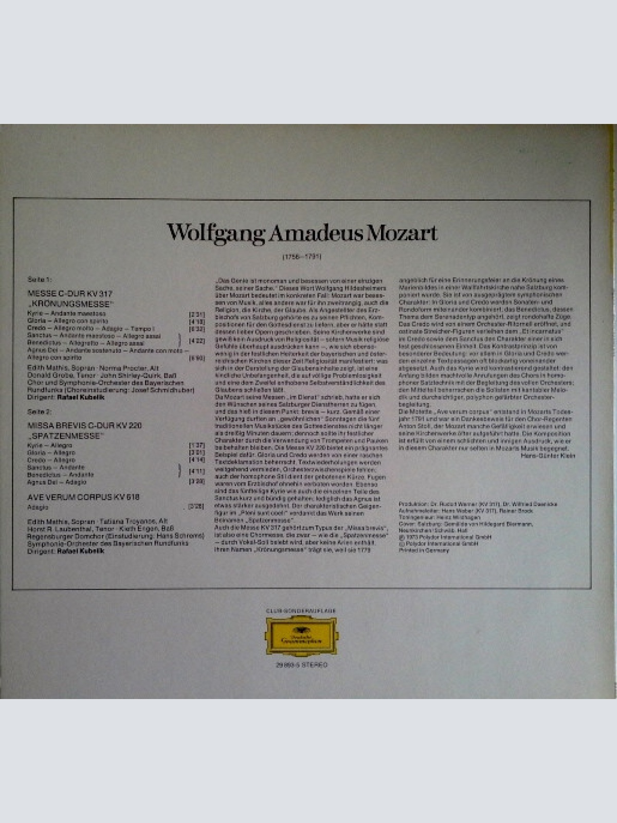 Vinyl / Wolfgang Amadeus Mozart - Krönungsmesse ● Missa Brevis ● Ave Verum