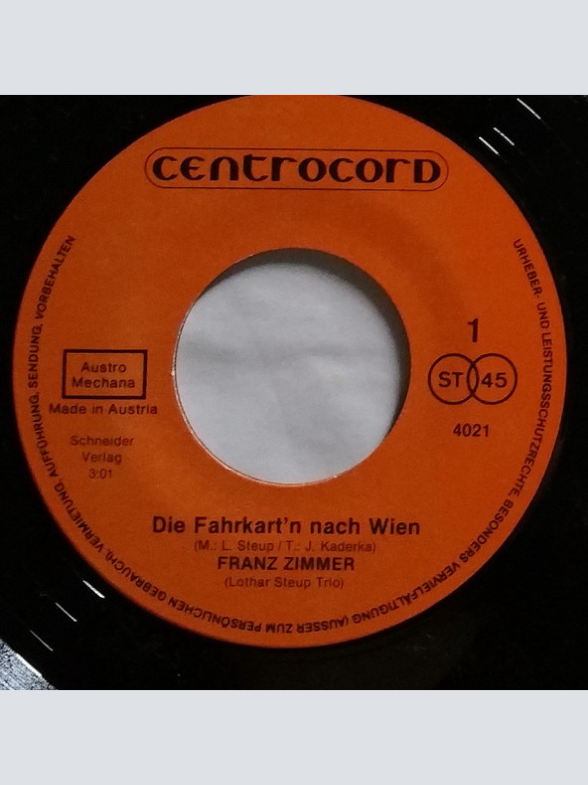 Vinyl / Franz Zimmer - Die Fahrkart'n Nach Wien / Weil Mir Weana San