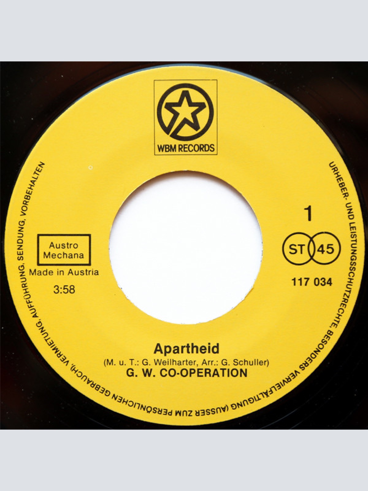 Vinyl / G. W. Co-Operation - Apartheid