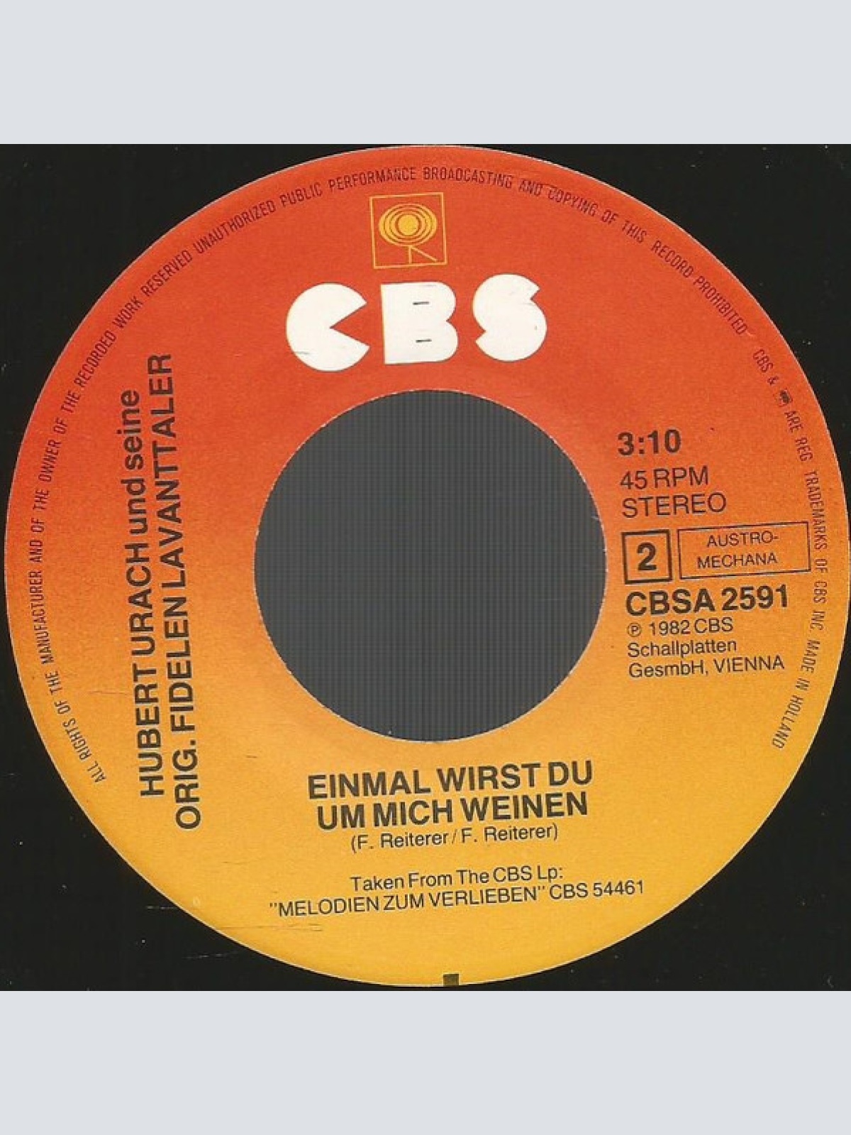 Vinyl / Hubert Urach Und Seine Orig. Fidelen Lavanttalern* - Du Gehörst Nur Mir Allein / Einmal Wirst Du Um Mich Weinen