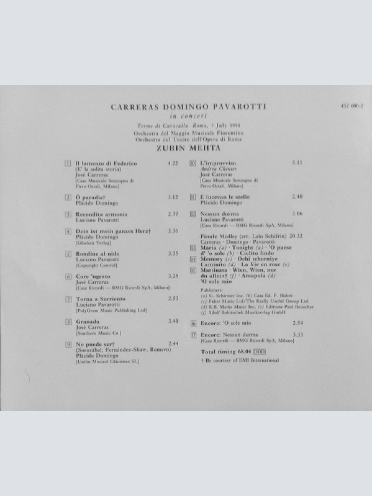 CD / The Three Tenors, Carreras*, Domingo*, Pavarotti*, Mehta* - In Concert