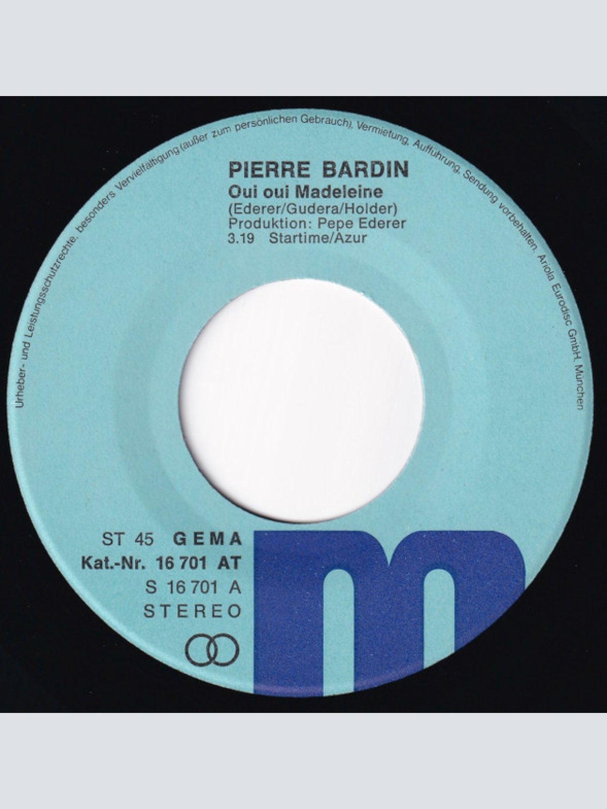 Vinyl / Pierre Bardin - Oui Oui Madeleine - Geh Doch Heut Nicht Allein Nach Haus