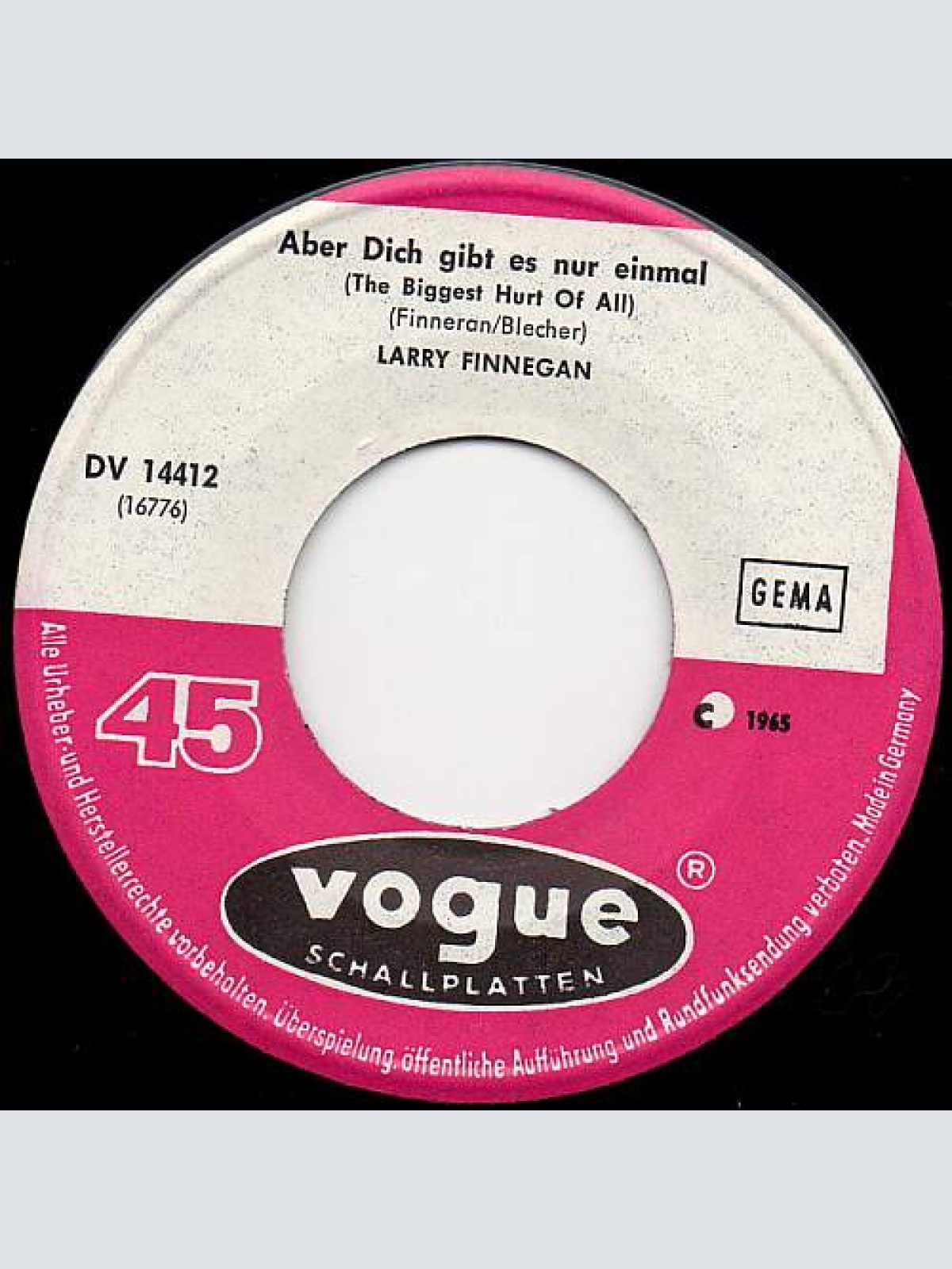 Vinyl / Larry Finnegan - Aber Dich Gibt Es Nur Einmal (The Biggest Hurt Of All)