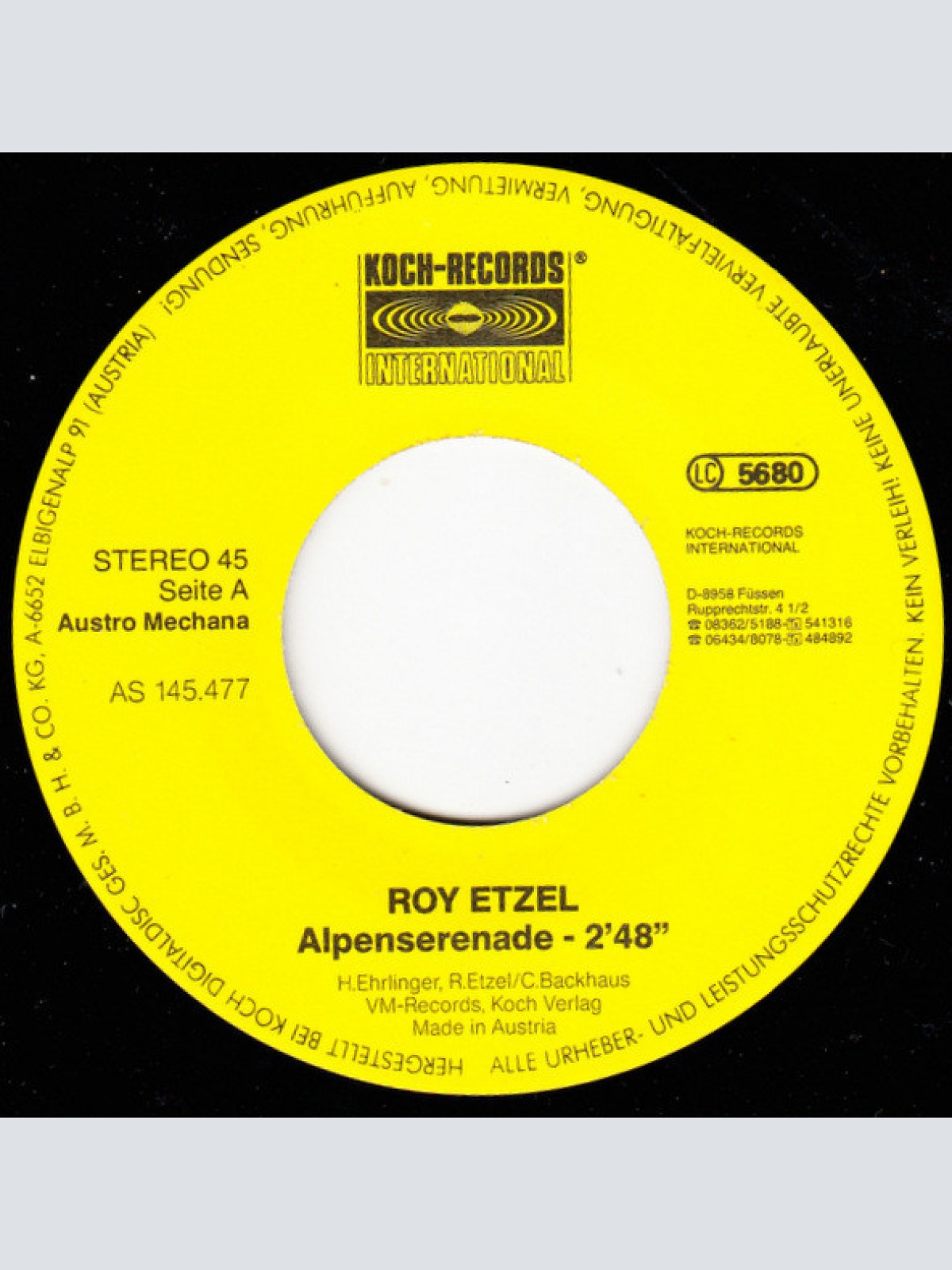 Vinyl / Roy Etzel - Alpenserenade