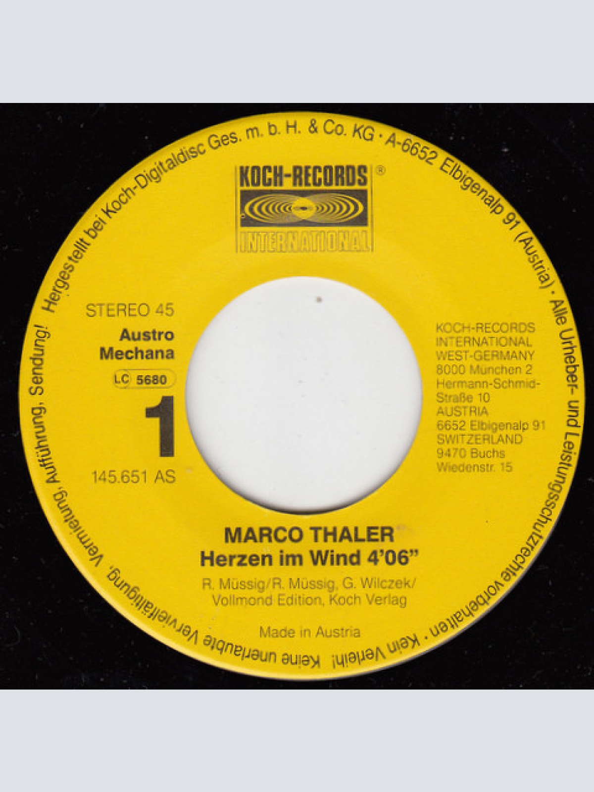 Vinyl / Marco Thaler - Herzen Im Wind