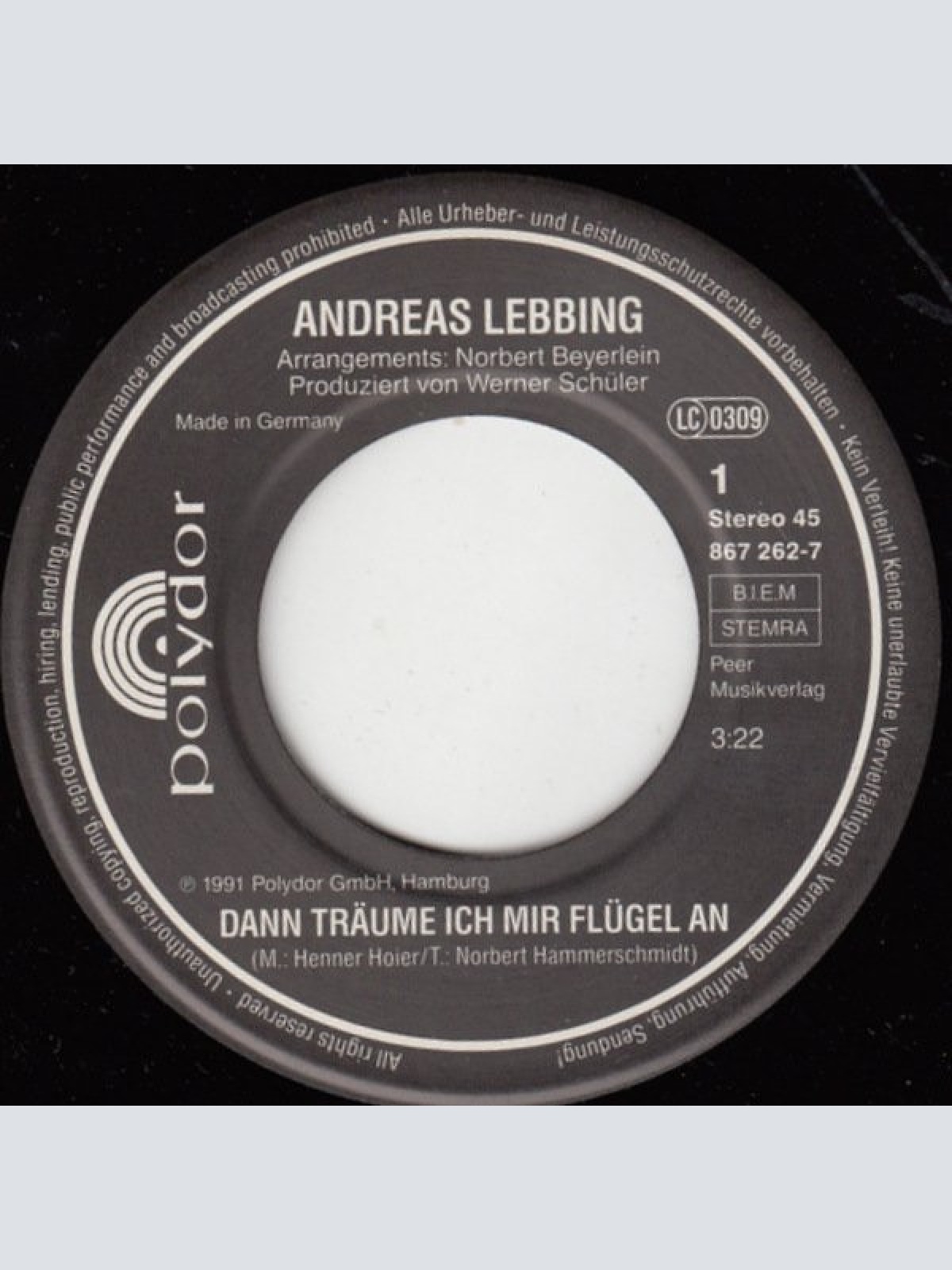 Vinyl / Andreas Lebbing - Dann Träume Ich Mir Flügel An