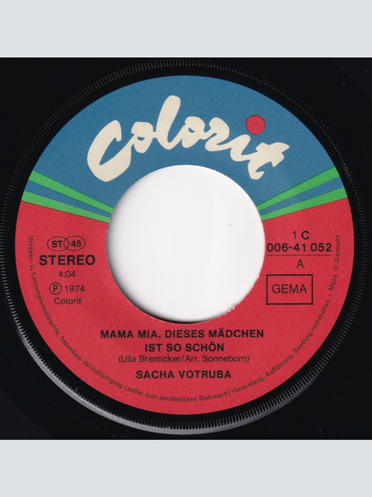 Vinyl / Sacha Votruba - Mama Mia (Dieses Mädchen Ist So Schön)