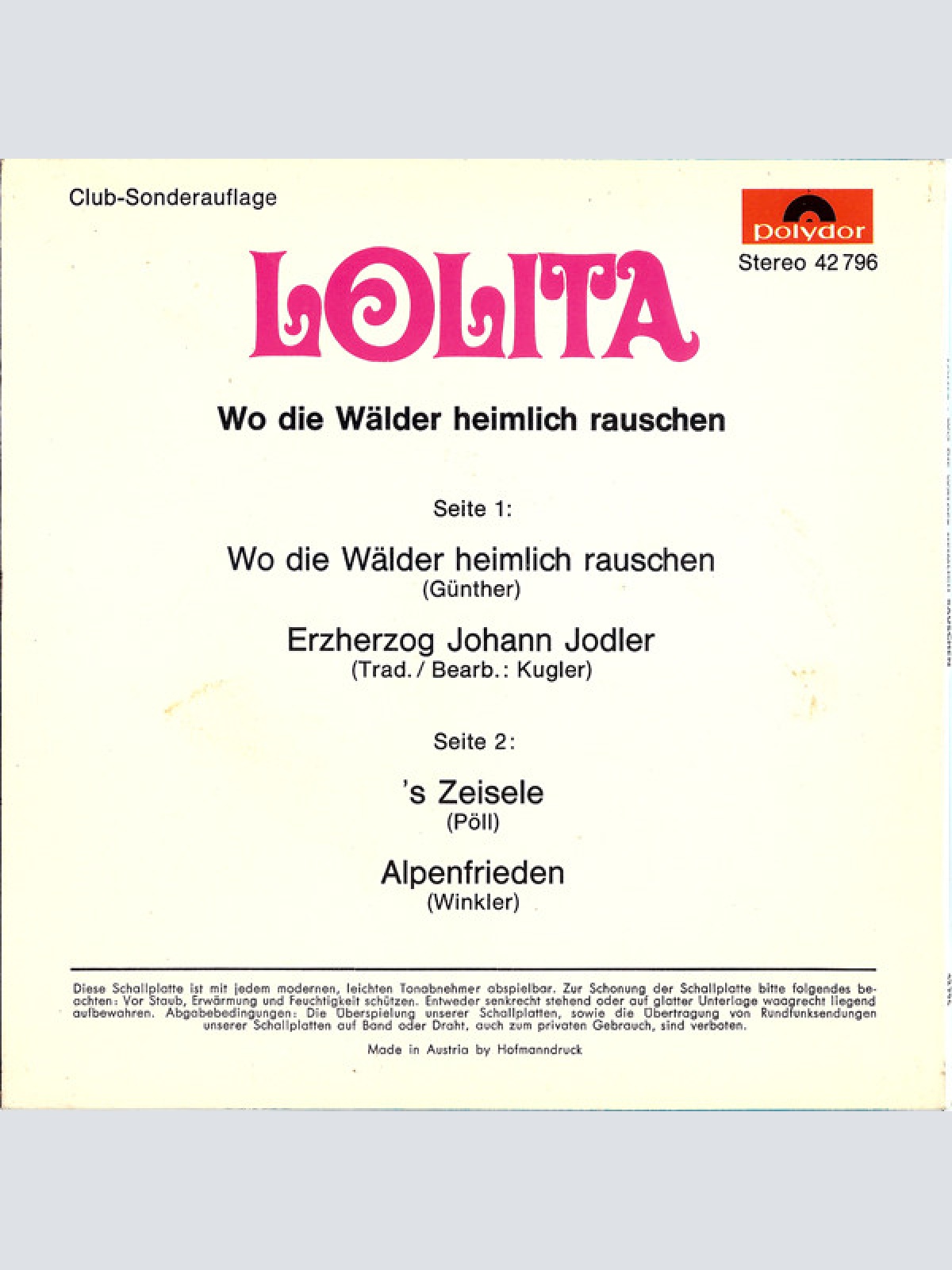 Vinyl / Lolita (3) - Wo Die Wälder Heimlich Rauschen