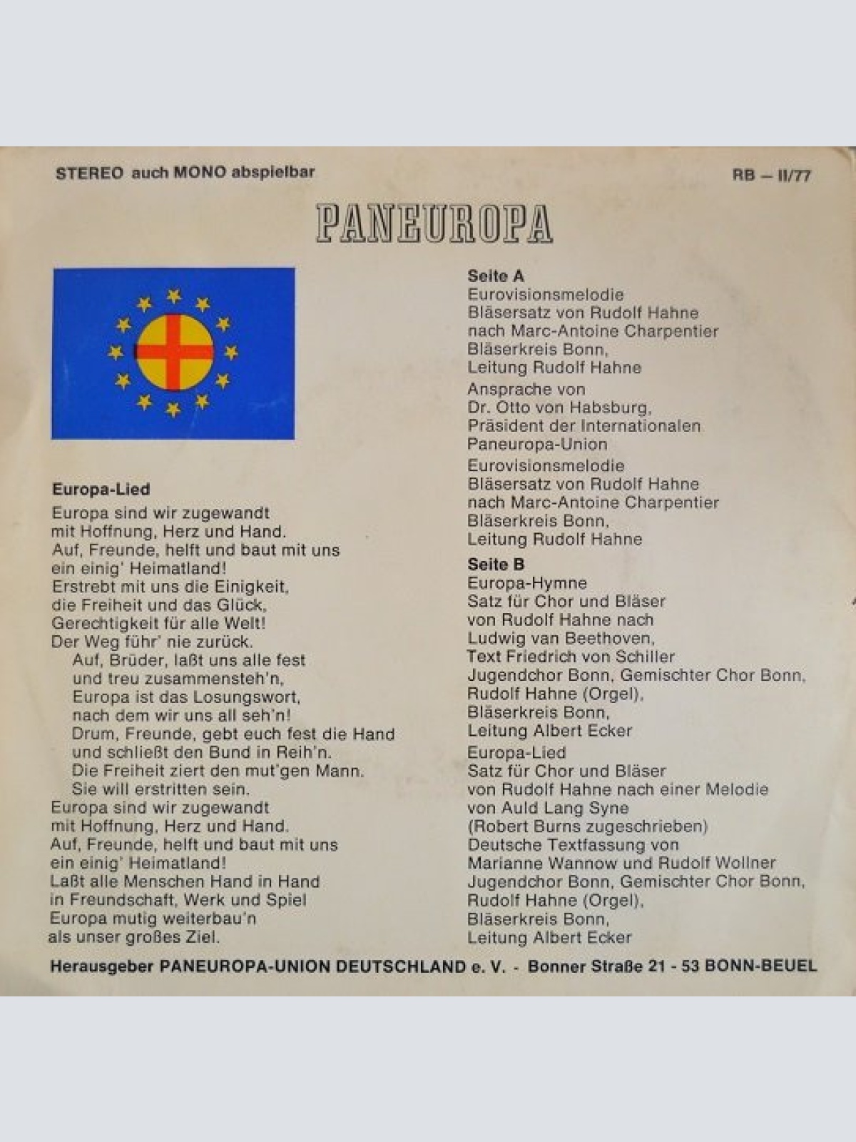 Vinyl / Dr. Otto von Habsburg* - Paneuropa