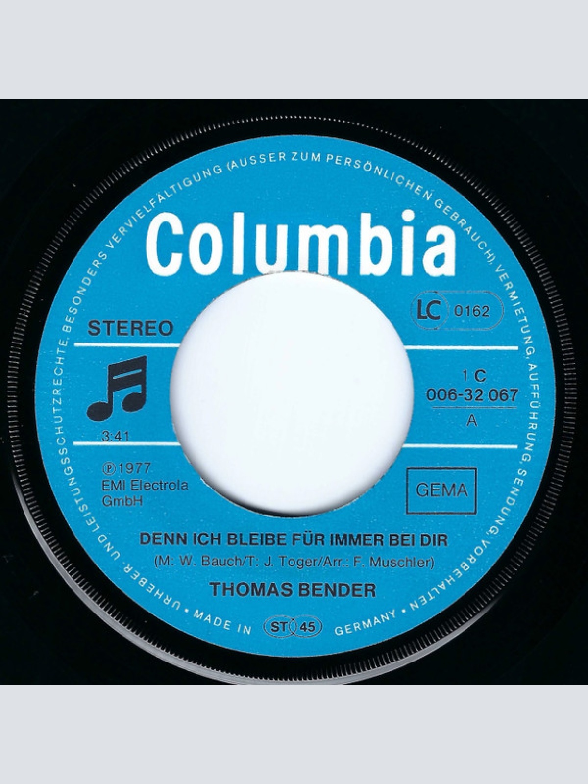 Vinyl / Thomas Bender (2) - Denn Ich Bleibe Für Immer Bei Dir