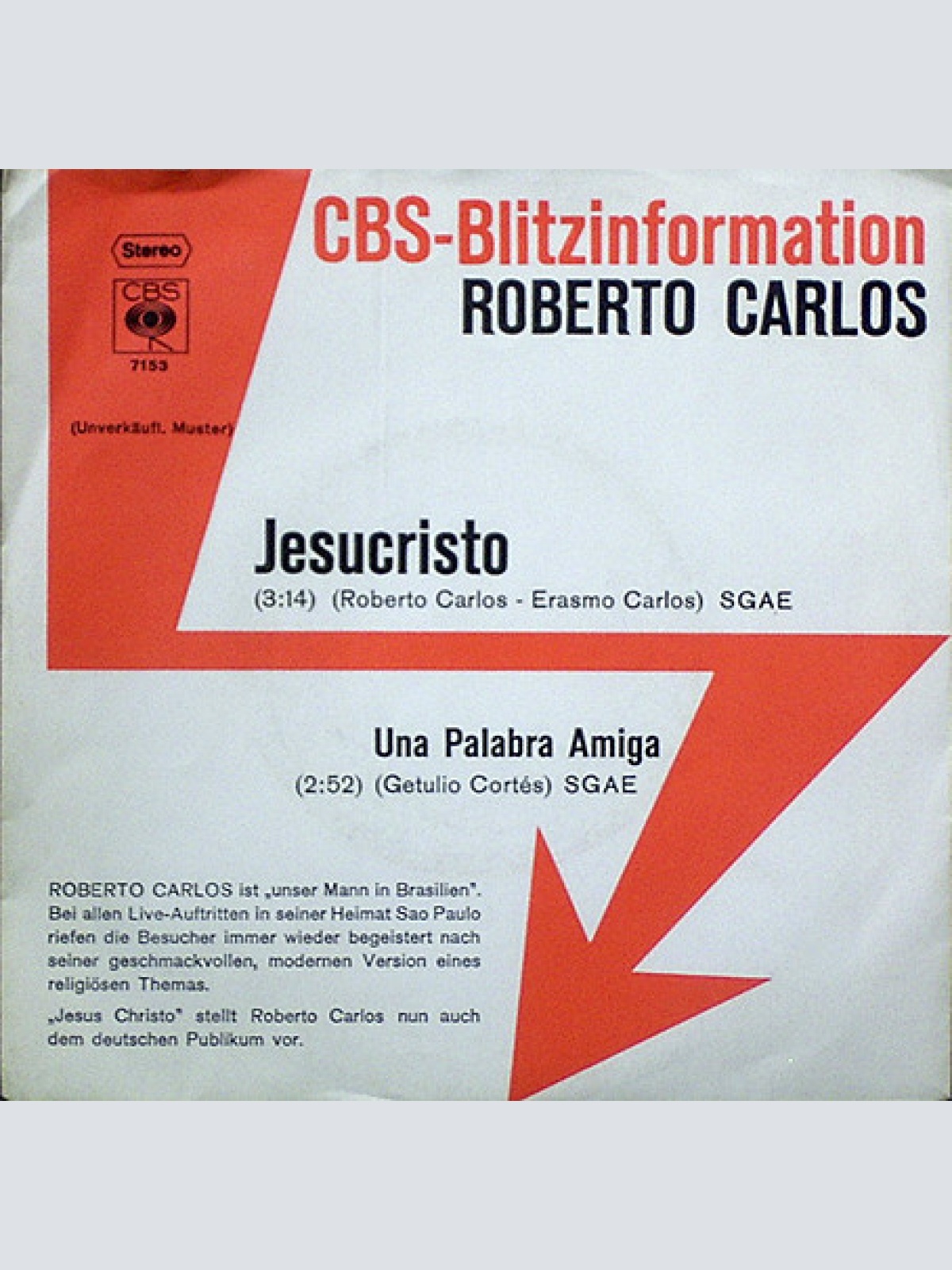 Vinyl / Roberto Carlos - Jesucristo / Una Palabra Amiga