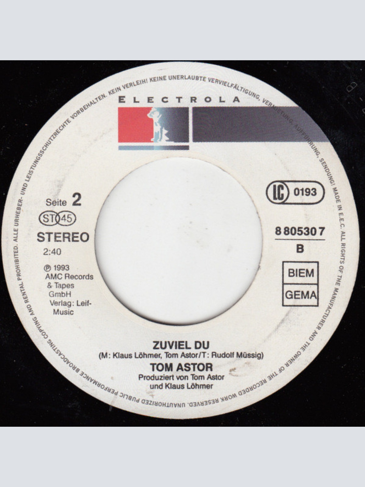 Vinyl / Tom Astor - Du Bist Da, Wenn's Drum Geht