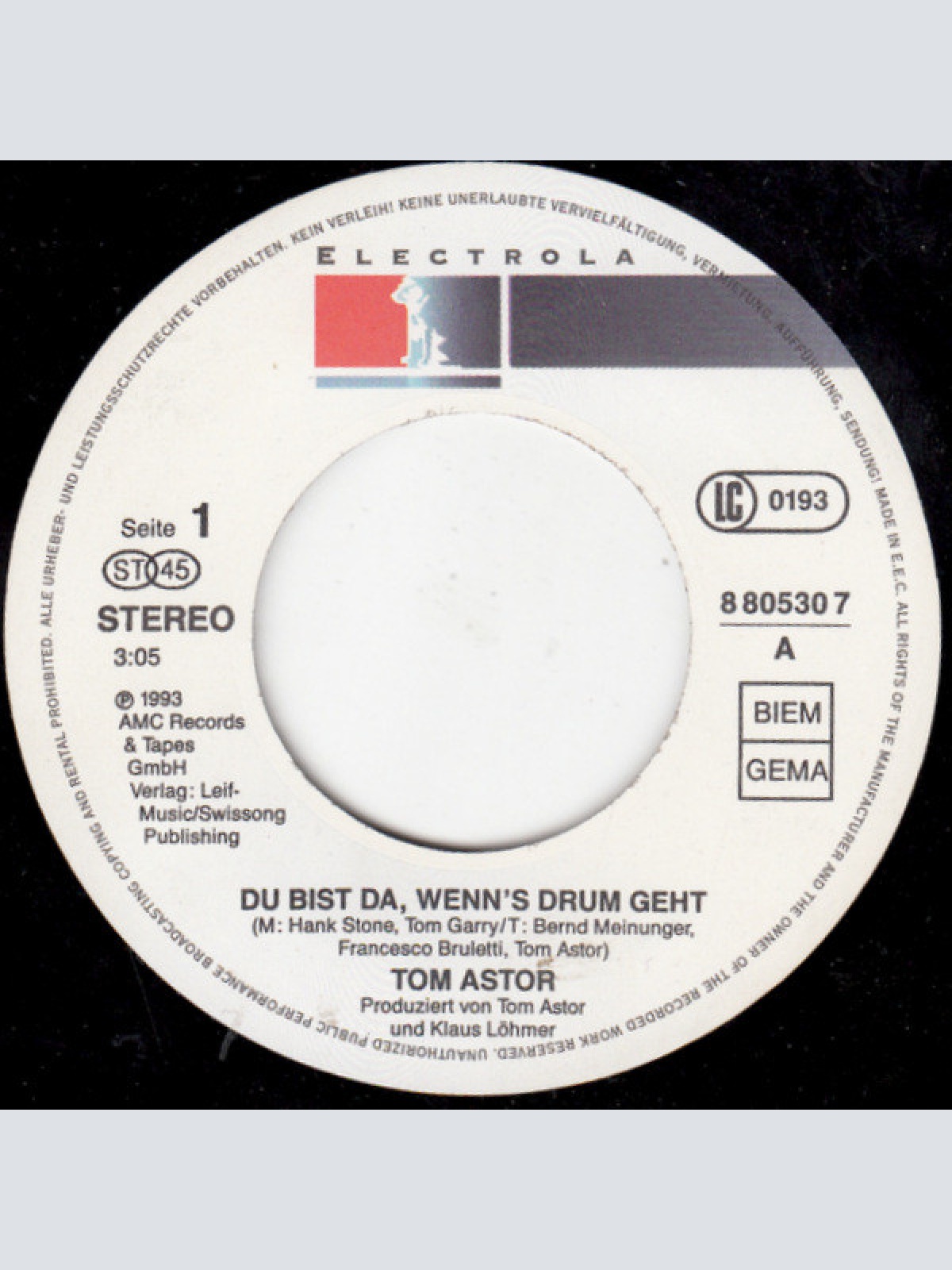 Vinyl / Tom Astor - Du Bist Da, Wenn's Drum Geht