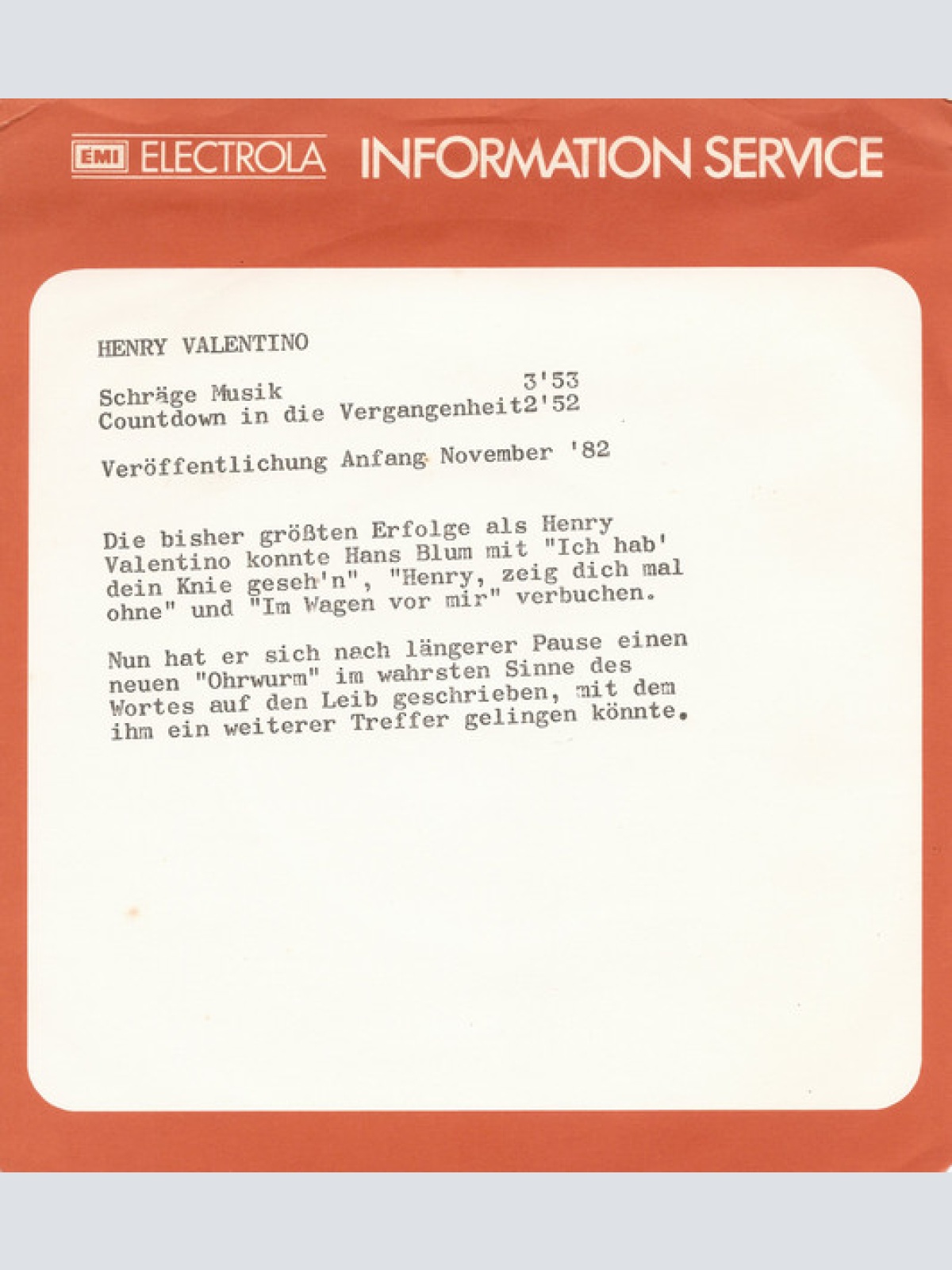 Vinyl / Henry Valentino - Schräge Musik