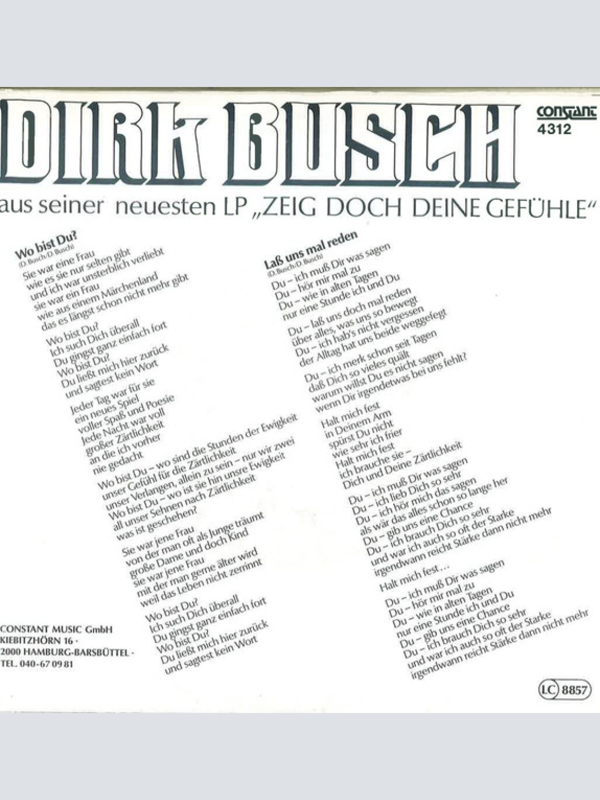 Vinyl / Dirk Busch - Wo Bist Du?