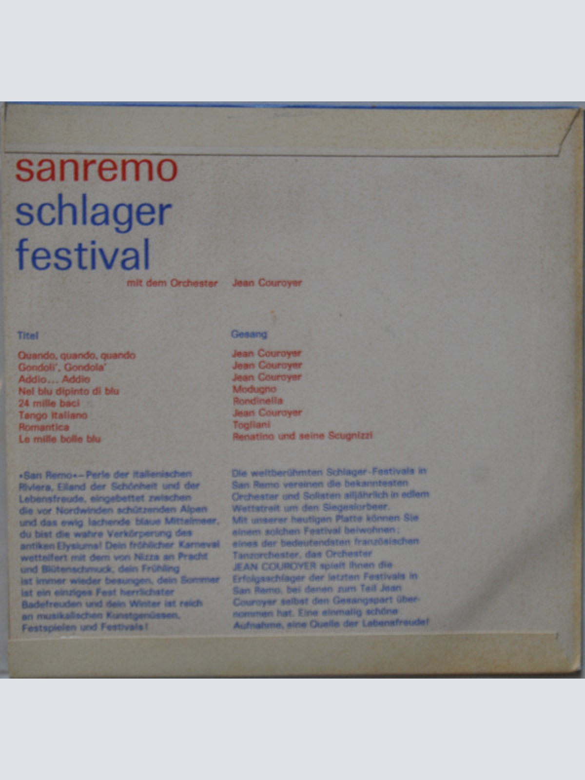 Vinyl / Orchester Jean Couroyer* - San Remo Schlager Festival