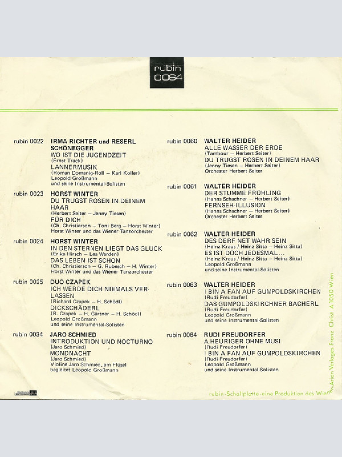 Vinyl / Rudi Freudorfer - A Heuriger Ohne Musi / I Bin A Fan Auf Gumpoldskirchen