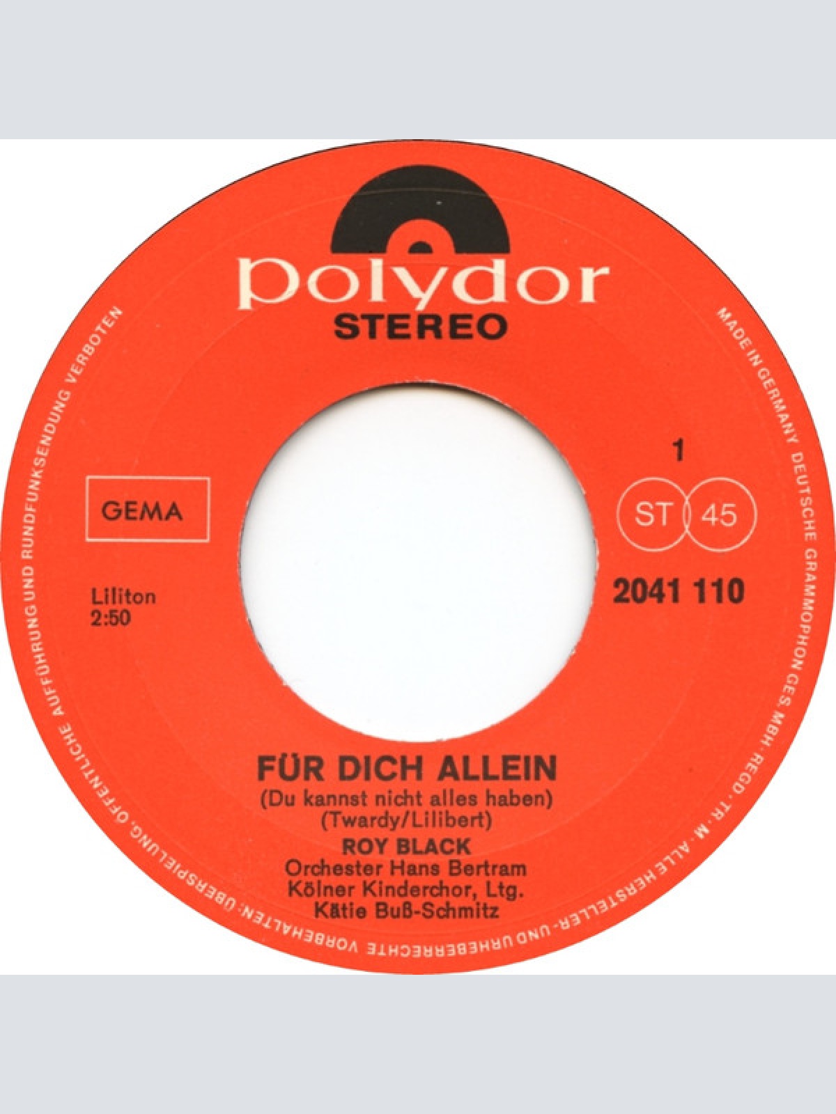 Vinyl / Roy Black - Für Dich Allein (Du Kannst Nicht Alles Haben) / Unendlich Ist Die Liebe