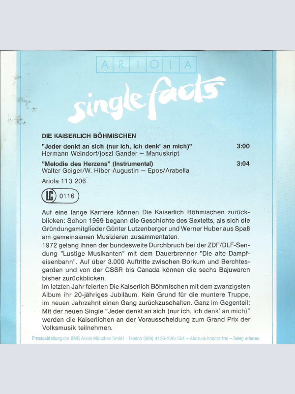 Vinyl / Die Kaiserlich Böhmischen - Jeder Denkt An Sich (Nur Ich, Ich Denk An Mich)