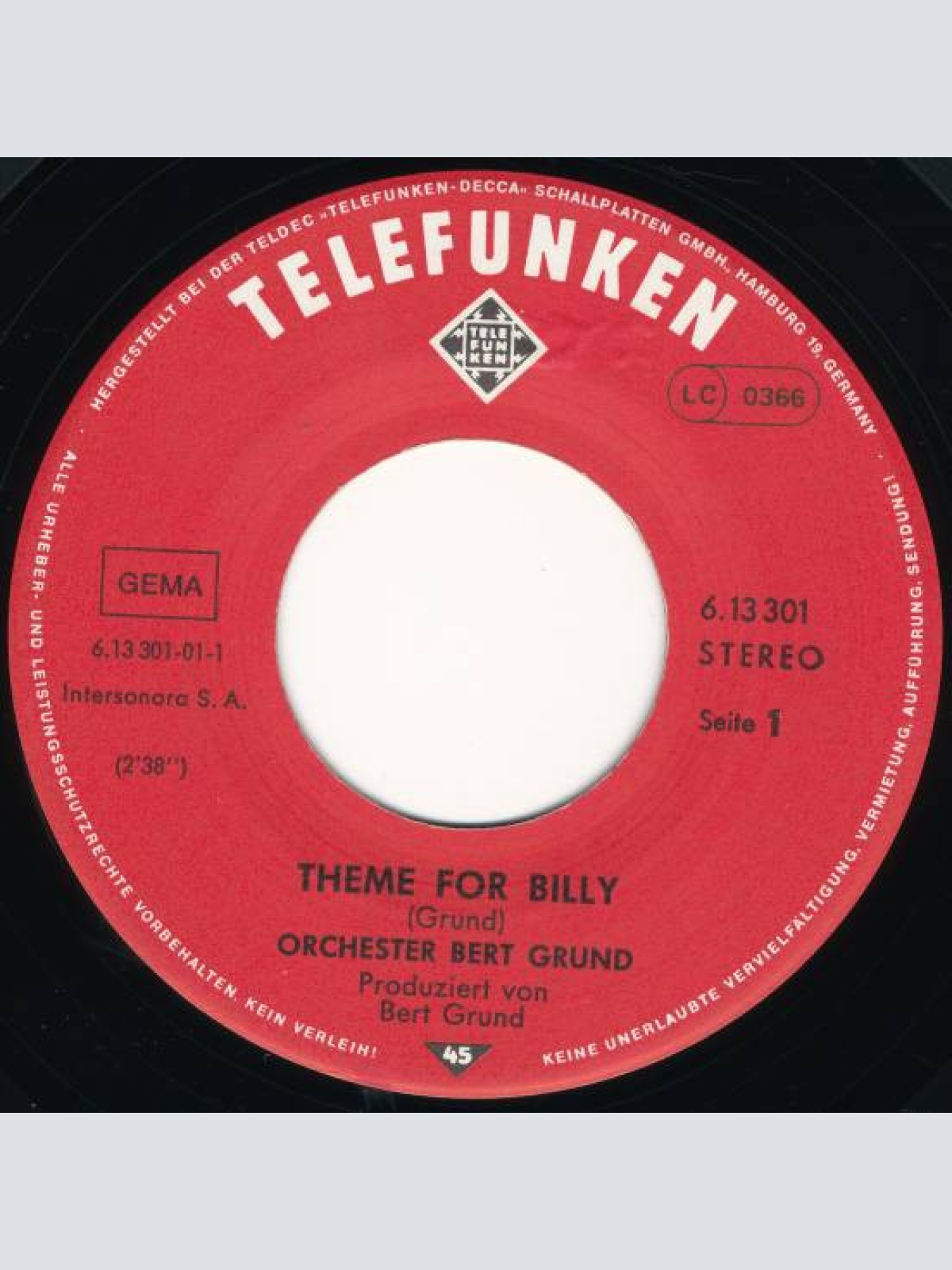 Vinyl / Orchester Bert Grund* - Theme For Billy