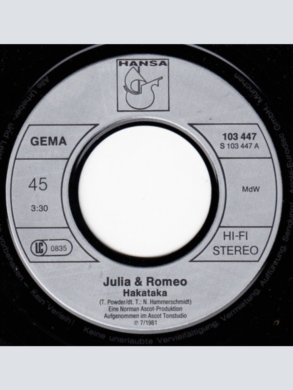 Vinyl / Julia & Romeo - Hakataka