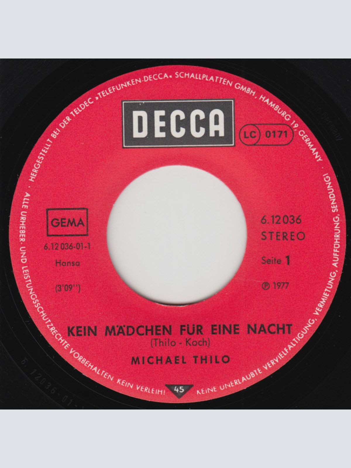 Vinyl / Michael Thilo - Kein Mädchen Für Eine Nacht