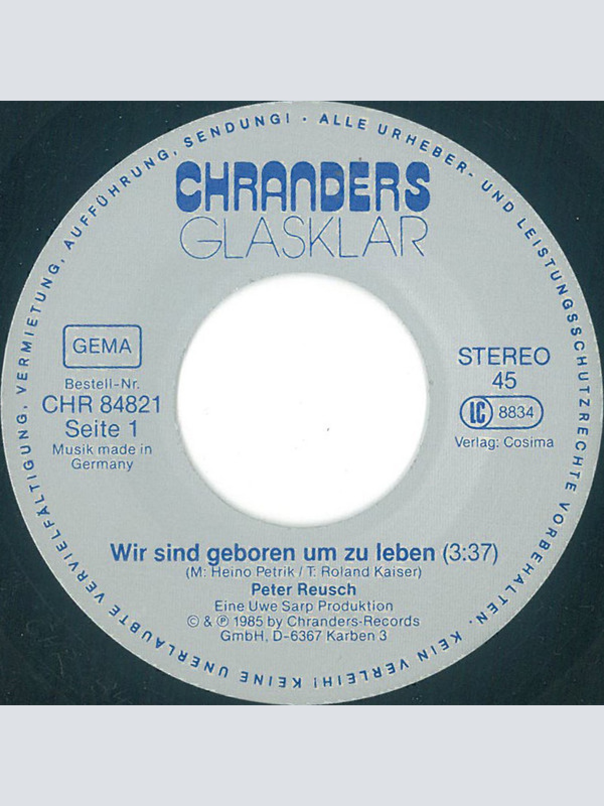Vinyl / Peter Reusch - Wir Sind Geboren Um Zu Leben