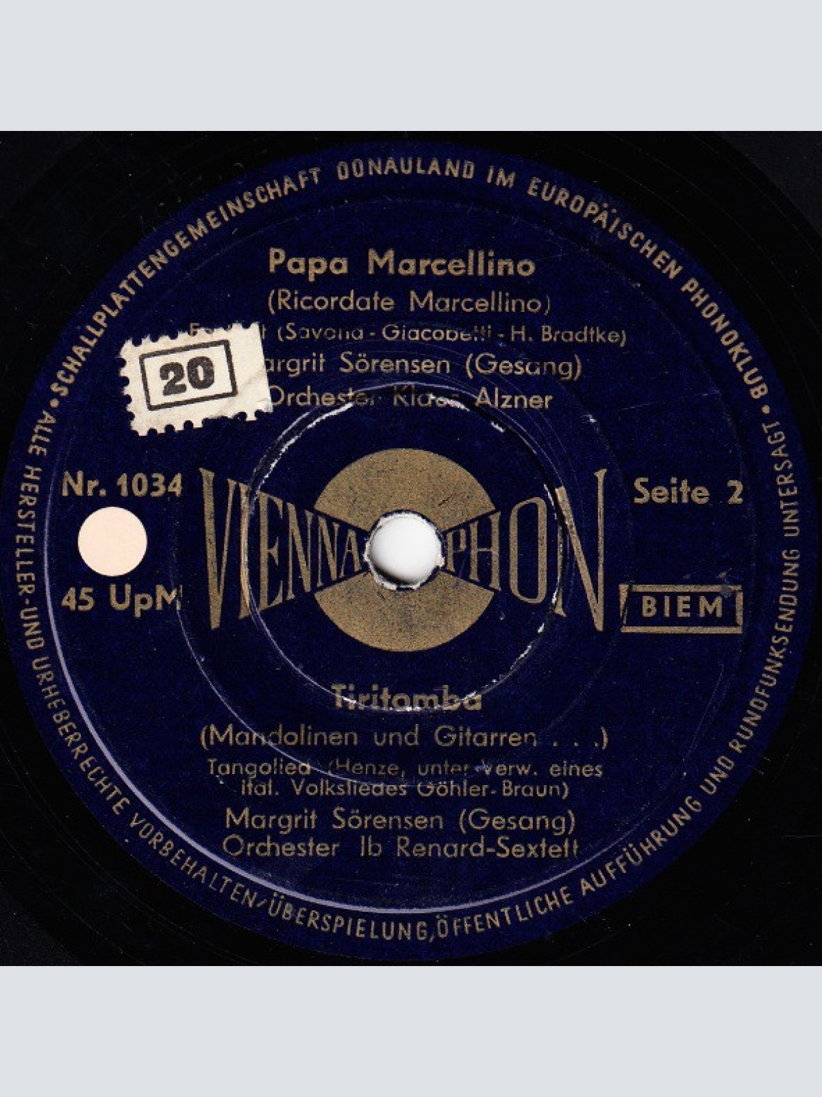 Vinyl / Harald Gregor / Margrit Sörensen - Das Ist Der Alte Refrain / Solang' Dein Herz Zu Meinem Hält / Papa Marcellino / Tiritomba