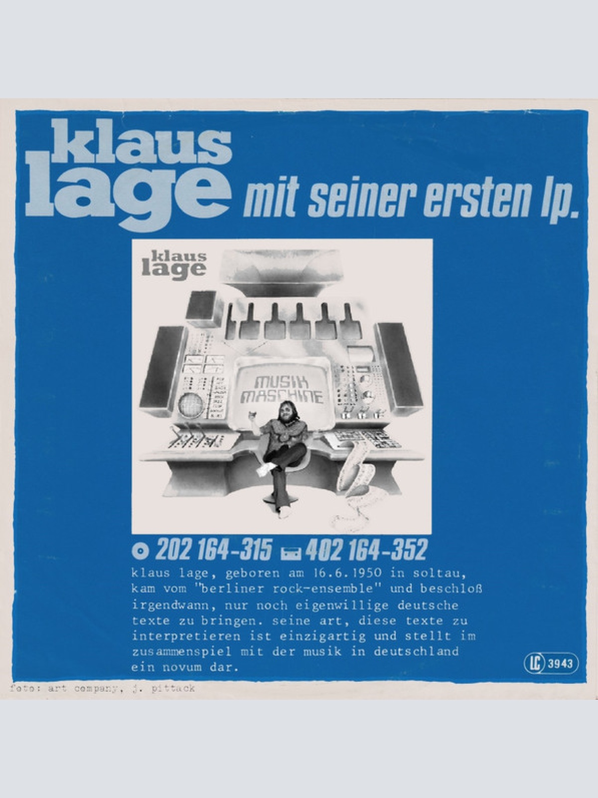 Vinyl / Klaus Lage - Ich Bleib Diesen Sommer Zu Haus